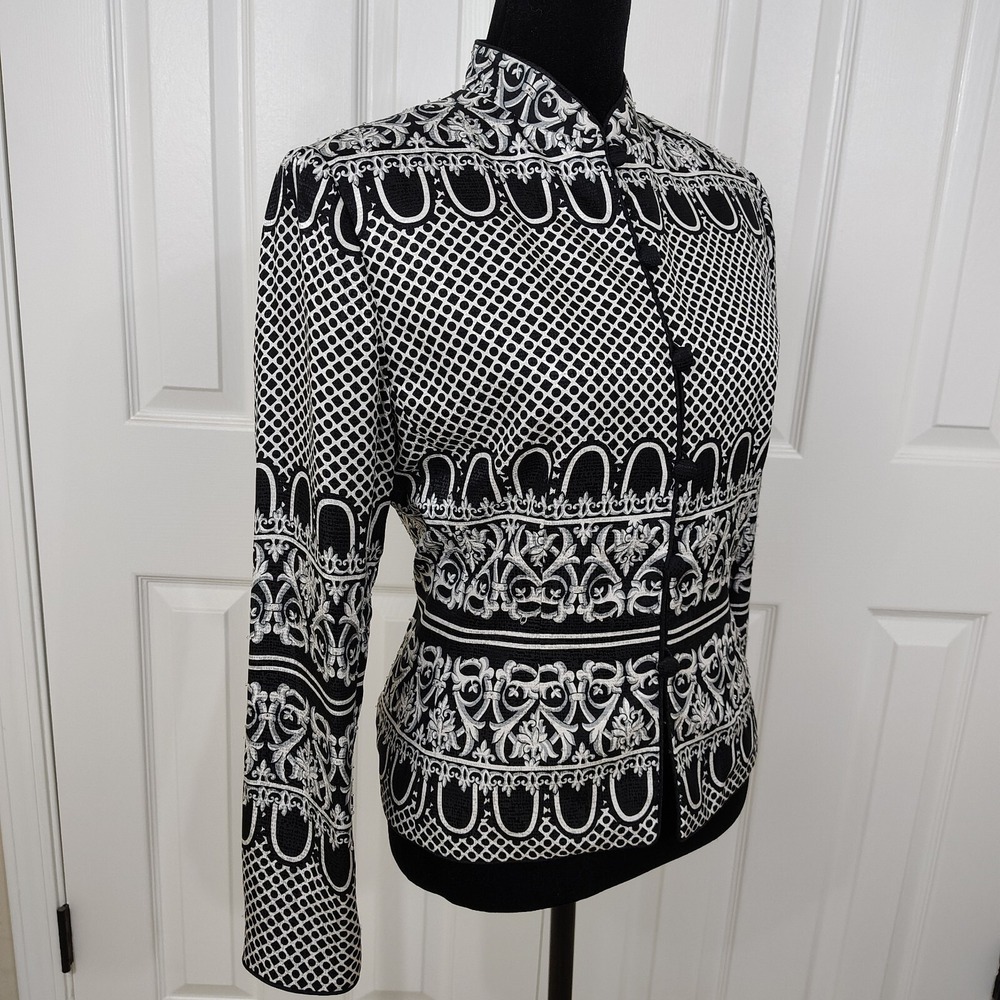Vtg Adrianna‎ Papell Blazer Womens 6P 100% Silk Beaded Filigree Quiet Luxury